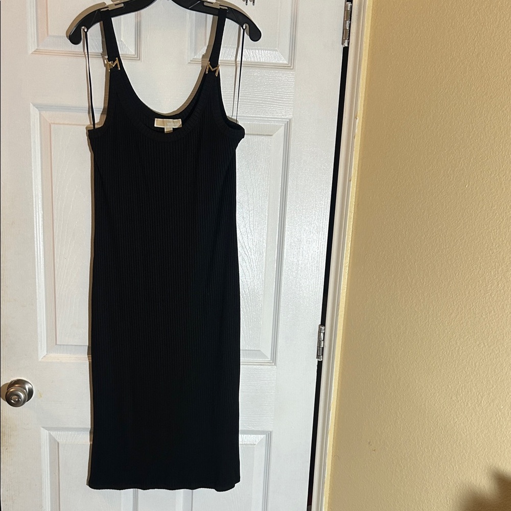 Michael Kors Black Ribbed Midi Dress